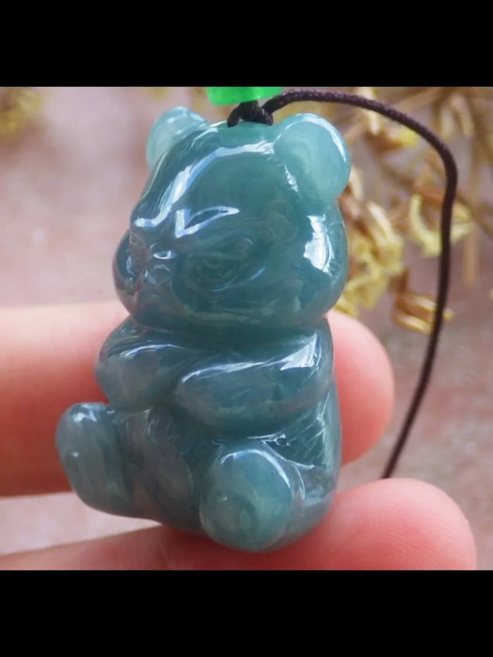 Certificate JADEITE Jade dark Green wealth bear angry panda Pendant